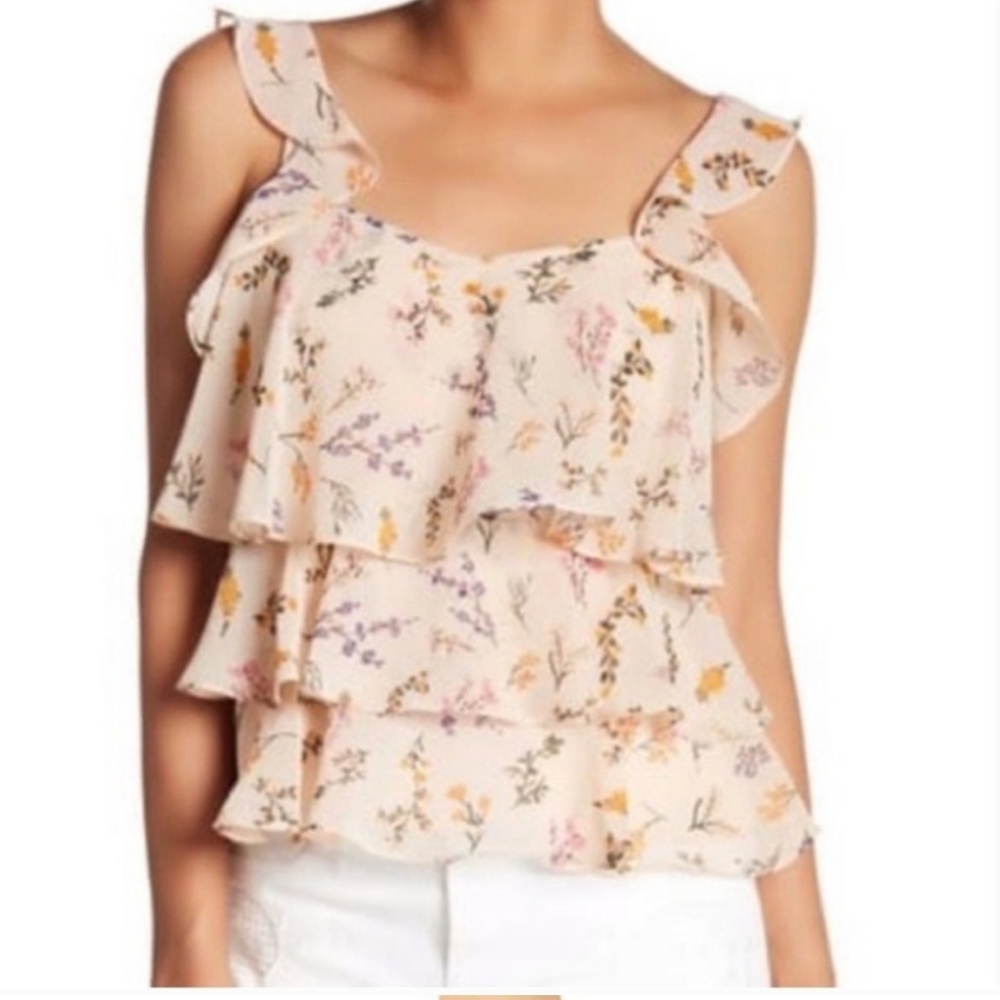 Rebecca Minkoff Alexis peach blush floral tiered ruffled top size medium